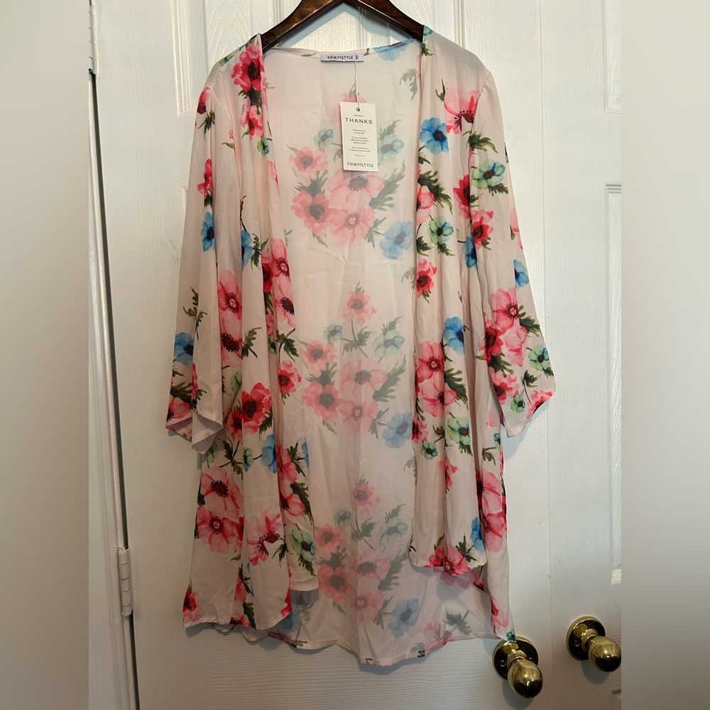 Pink floral kimono